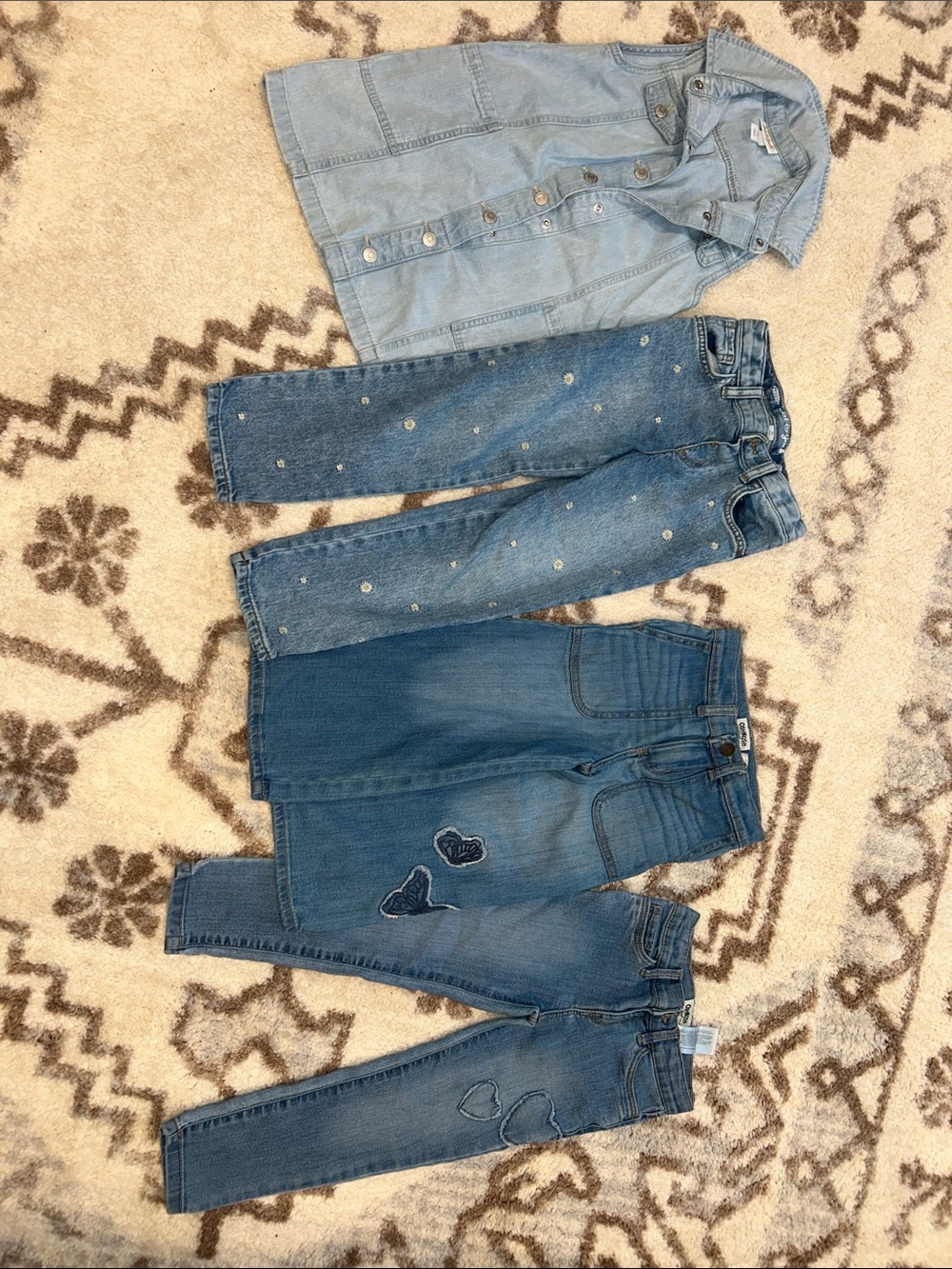 Girls Light & Medium Wash Denim Set - Jacket + 3 Jeans